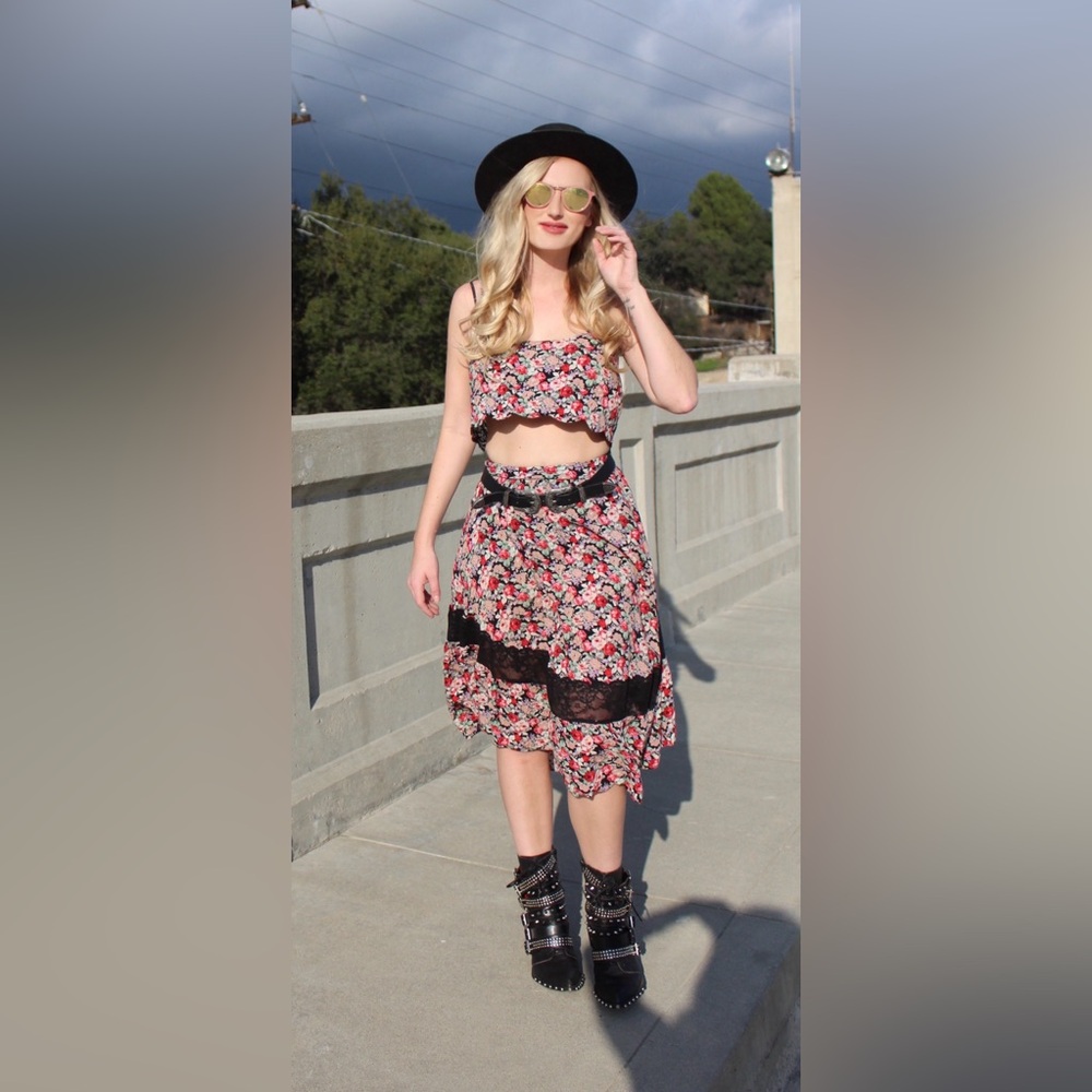 Rare Vintage Free People Matching Skirt & Crop Top Set